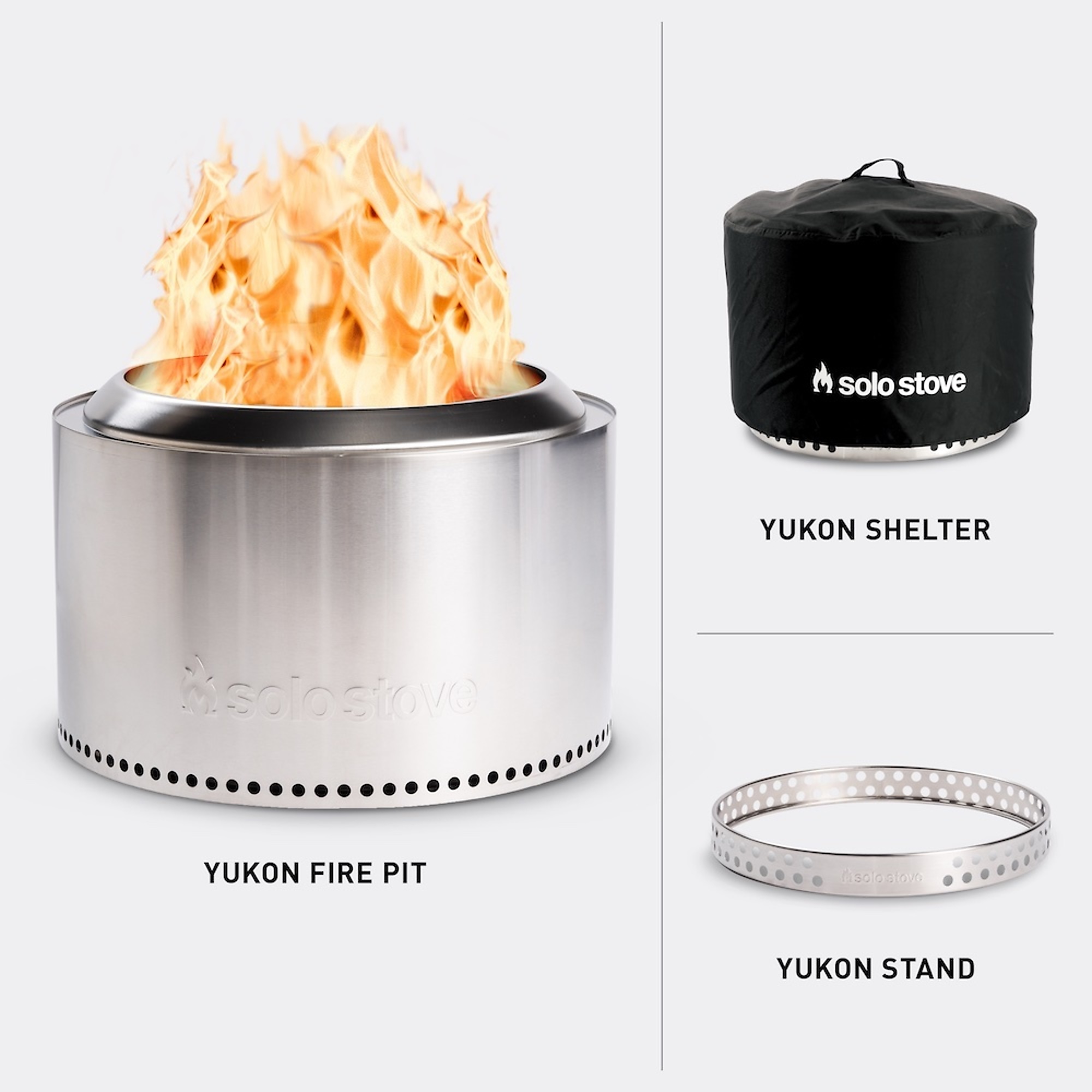 Solo Stove Wood Burning Fire Pit - 27in. Diameter, Stainless Steel, Low Smoke, Model# SSYUK-SD-27-2.0+SHELTER